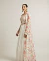 Soft Cream Floral Print Crop Top Lehenga with Mirror Work