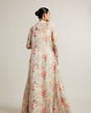 Soft Cream Floral Print Crop Top Lehenga with Mirror Work