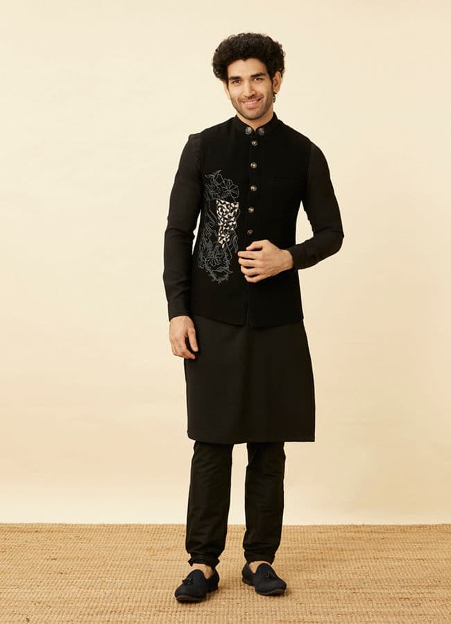 Midnight Black Black Panther Kurta Jacket Set