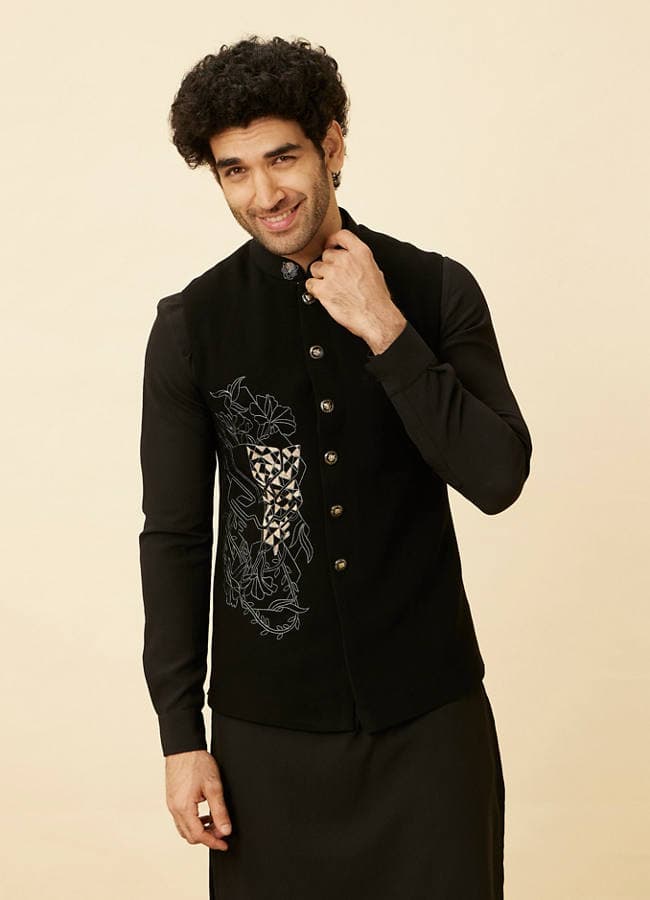 Midnight Black Black Panther Kurta Jacket Set