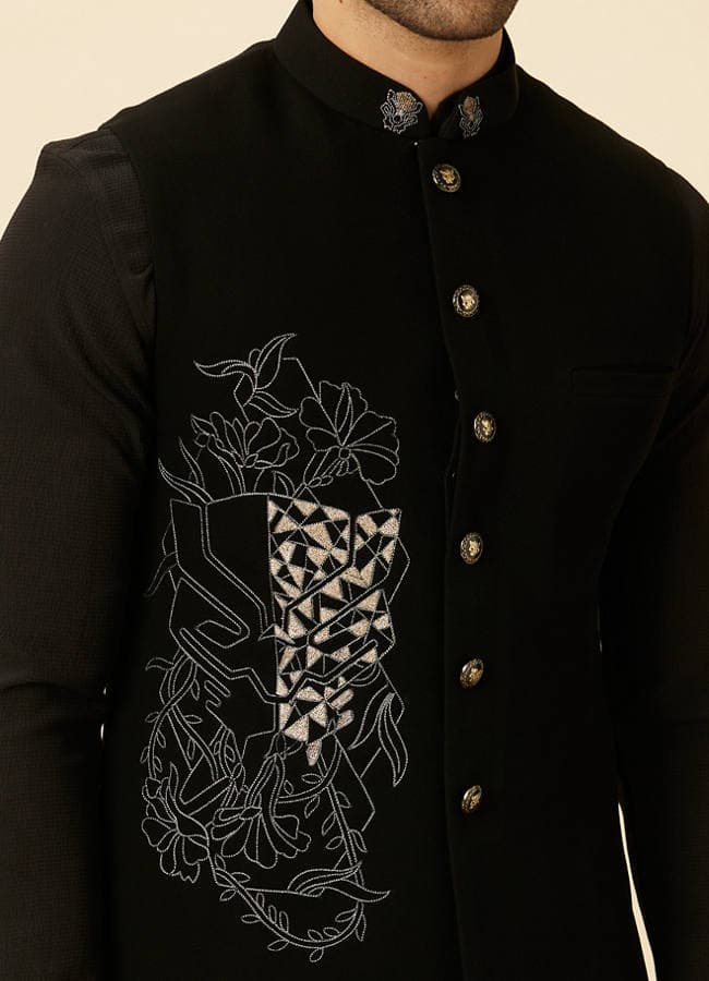 Midnight Black Black Panther Kurta Jacket Set