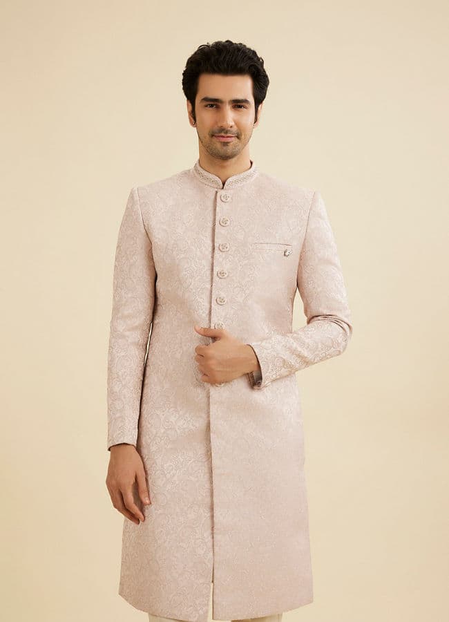 Dusty Pink Paisley Jaal Patterned Sherwani Set with Embellished Collar