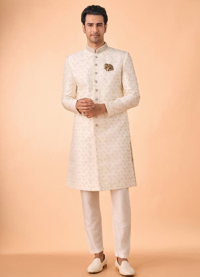 Exquisite Cream Ensemble Sherwani