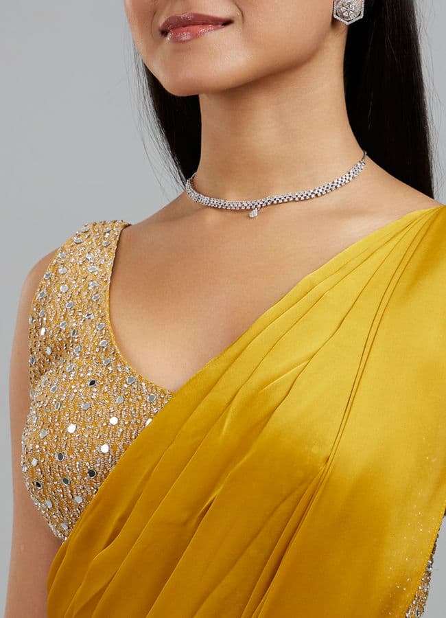 Yellow Satin Elegance Pre Draped Saree