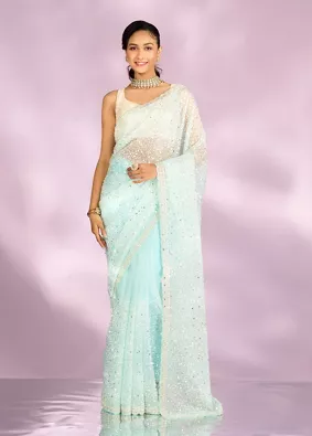 Blue Sequin Saree | Manyavar
