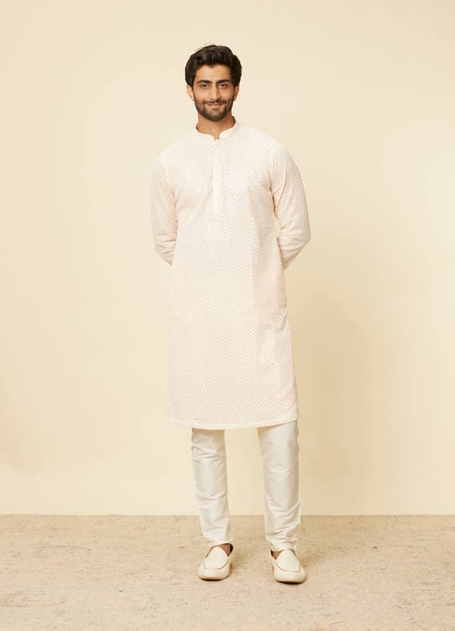 Peach Pearl Chikankari Kurta Set