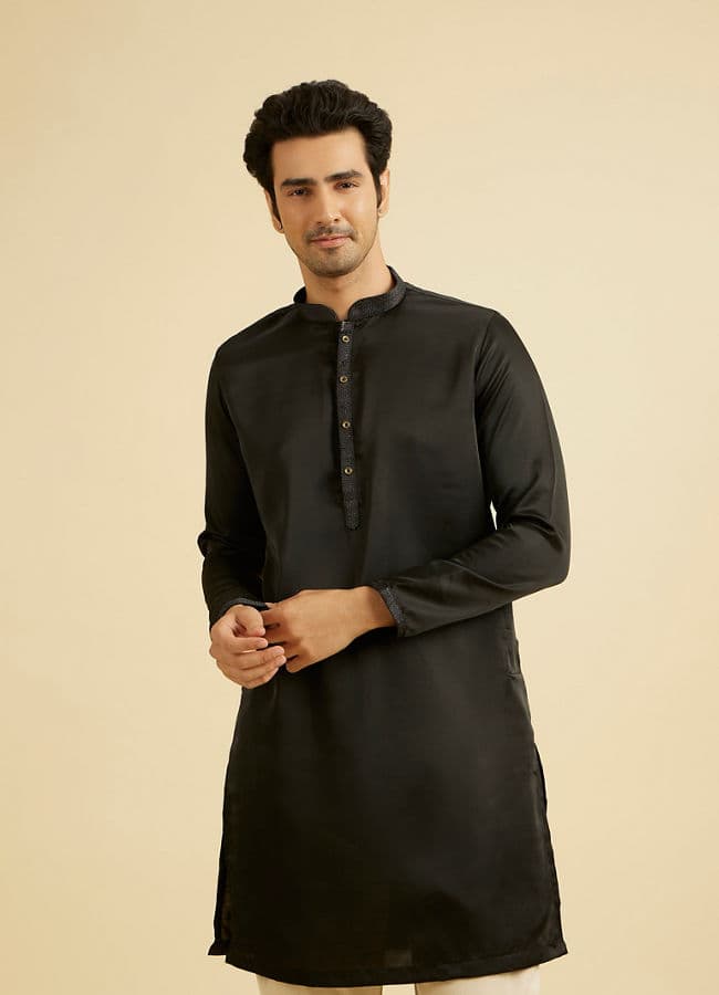 Elegant Black Satin Kurta Pajama