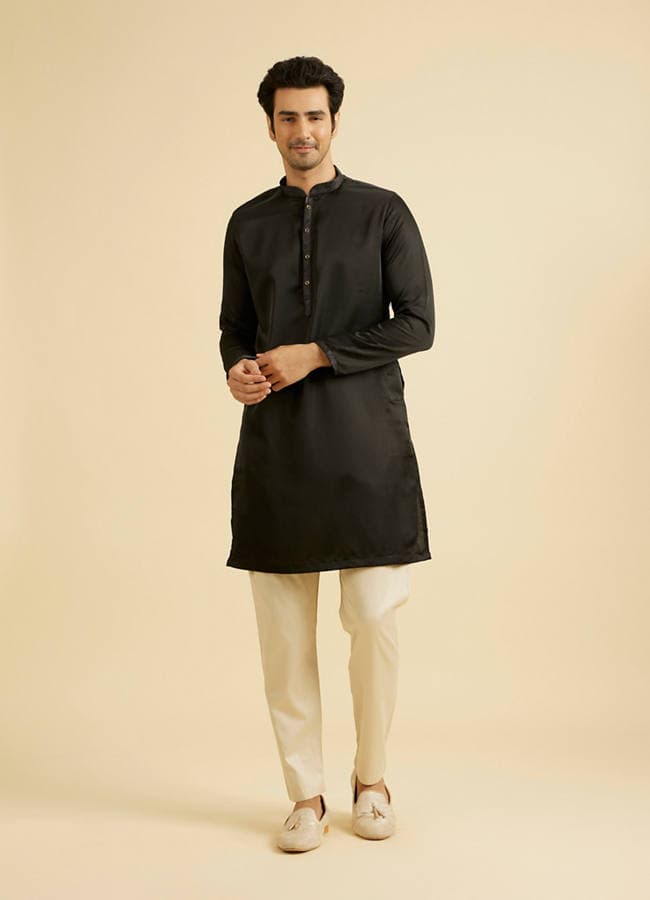 Elegant Black Satin Kurta Pajama