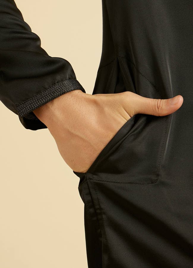 Elegant Black Satin Kurta Pajama