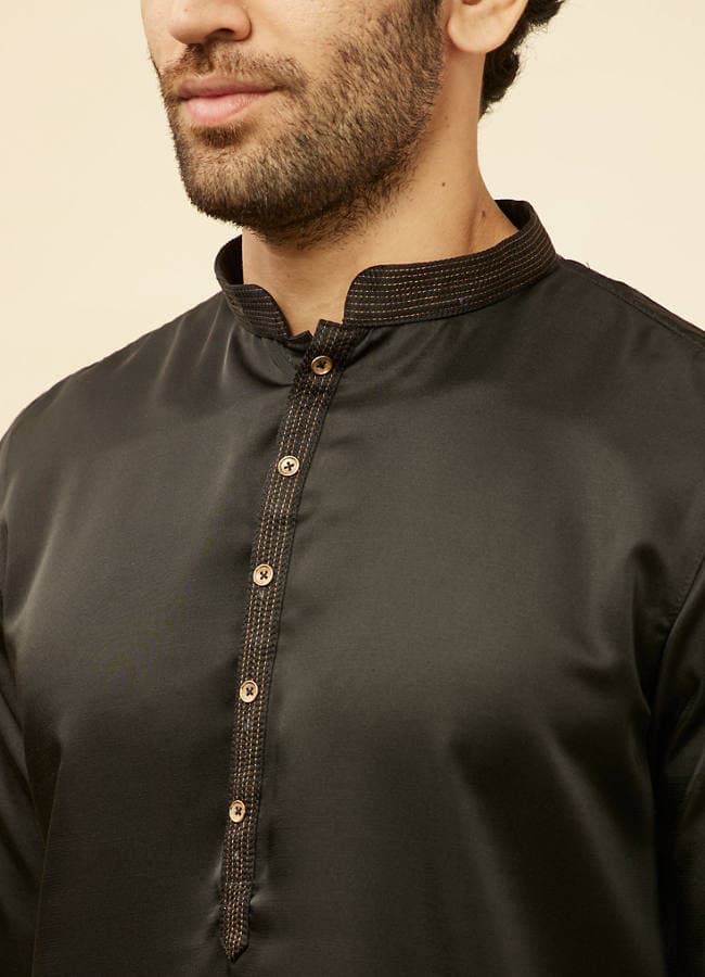 Midnight Black Embroidered Neckline Kurta Set