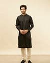 Midnight Black Embroidered Neckline Kurta Set
