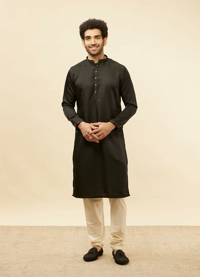 Midnight Black Embroidered Neckline Kurta Set