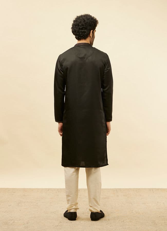 Midnight Black Embroidered Neckline Kurta Set