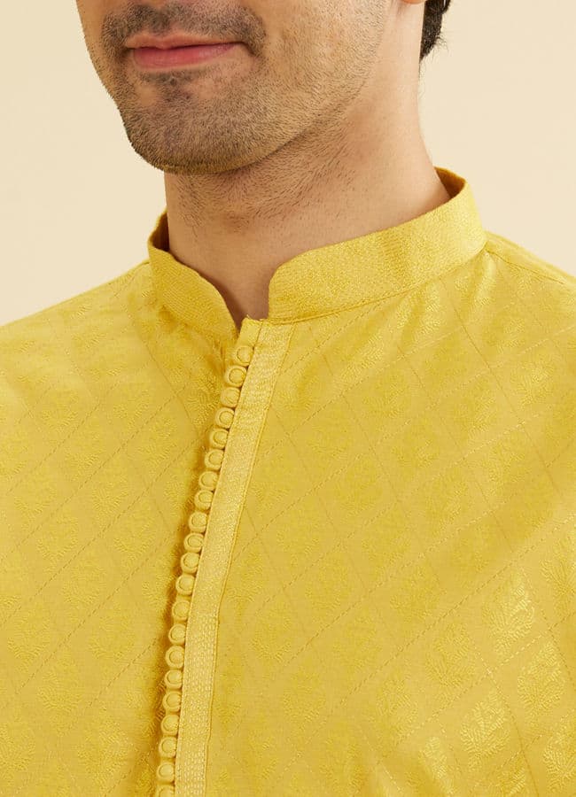 Canary Yellow Self Design Kurta Pajama