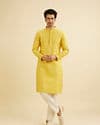 Canary Yellow Self Design Kurta Pajama