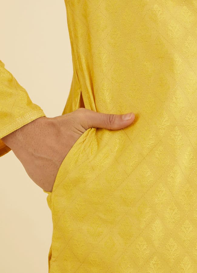 Canary Yellow Self Design Kurta Pajama