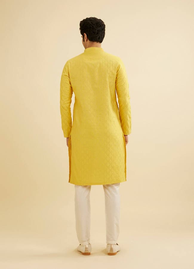 Canary Yellow Self Design Kurta Pajama