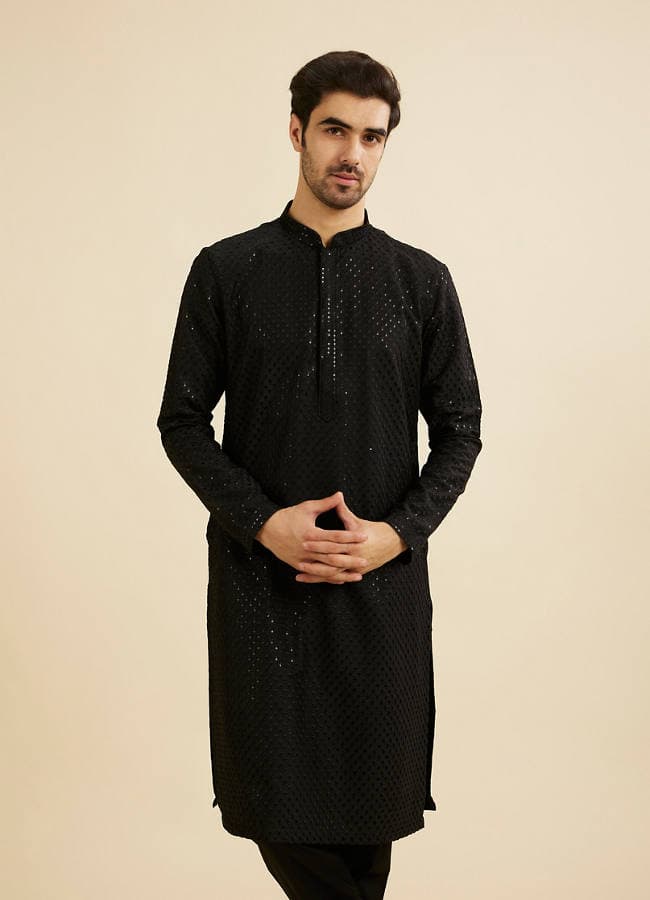 Midnight Black Embroidered Kurta Set With Sequin Work