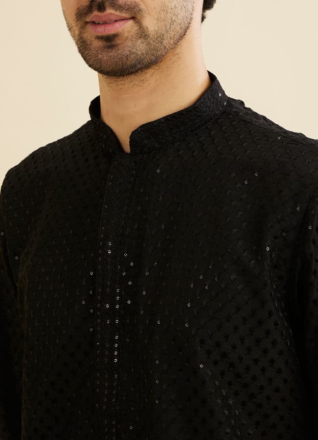 Midnight Black Embroidered Kurta Set With Sequin Work