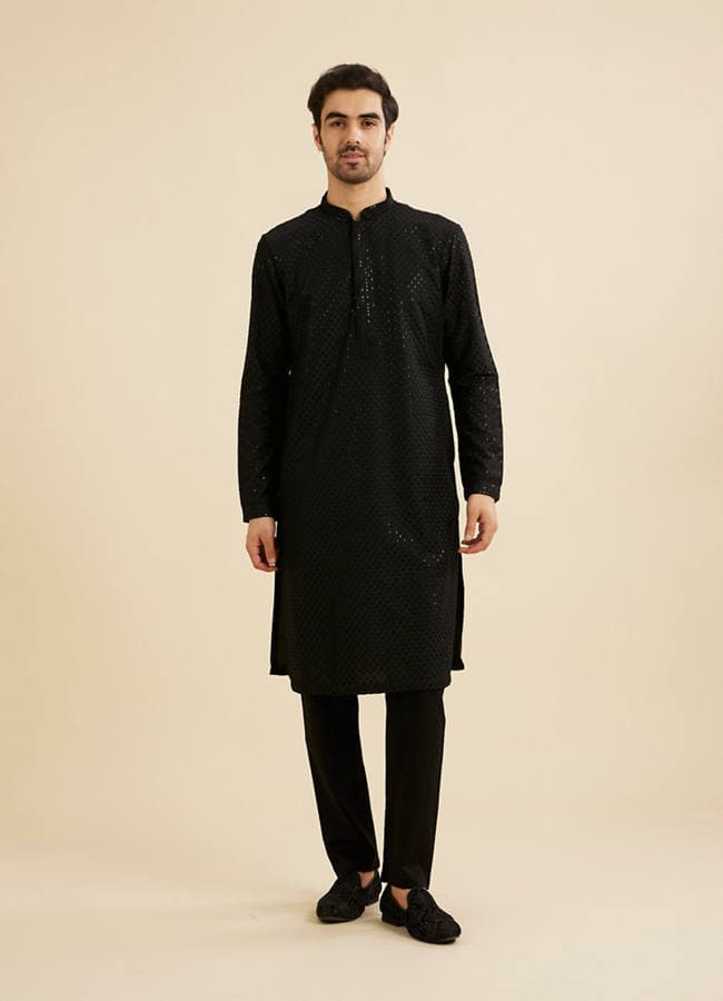 Midnight Black Embroidered Kurta Set With Sequin Work