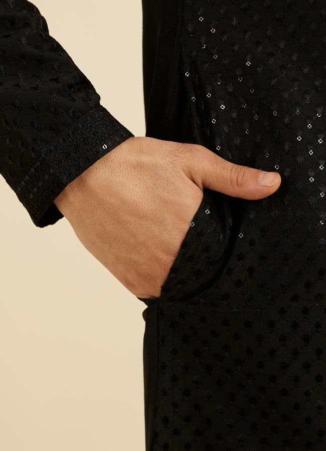 Midnight Black Embroidered Kurta Set With Sequin Work