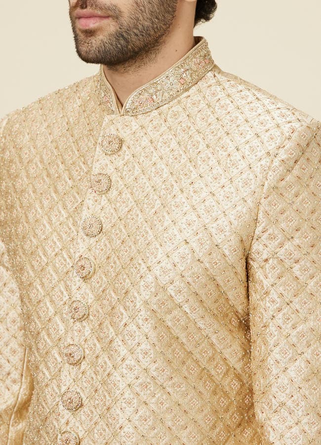 Antique Gold Stone Work Sherwani Set