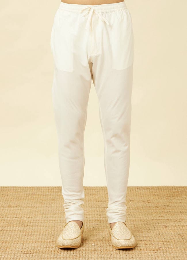 Off White Shankh Motif Open Sherwani Set