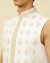 Off White Shankh Motif Open Sherwani Set