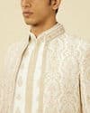 Off White Shankh Motif Open Sherwani Set