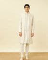 Off White Shankh Motif Open Sherwani Set