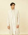 Off White Shankh Motif Open Sherwani Set