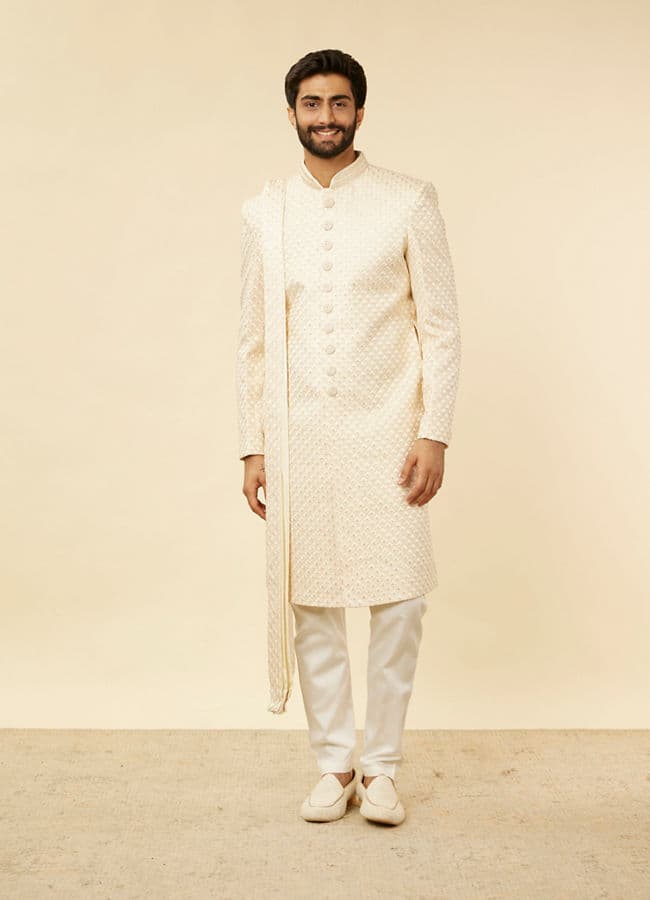 Rosewater Pink Petal & Fern Patterned Sherwani Set