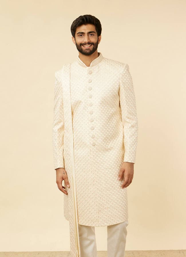 Rosewater Pink Petal & Fern Patterned Sherwani Set