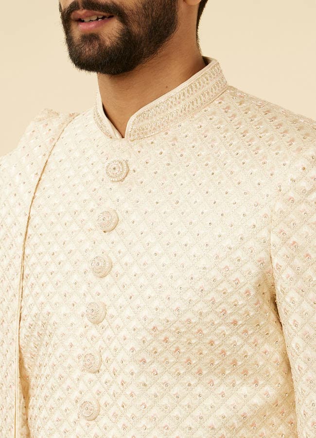 Rosewater Pink Petal & Fern Patterned Sherwani Set