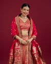 Carnation Pink Aari Embroidered Benarasi Lehenga