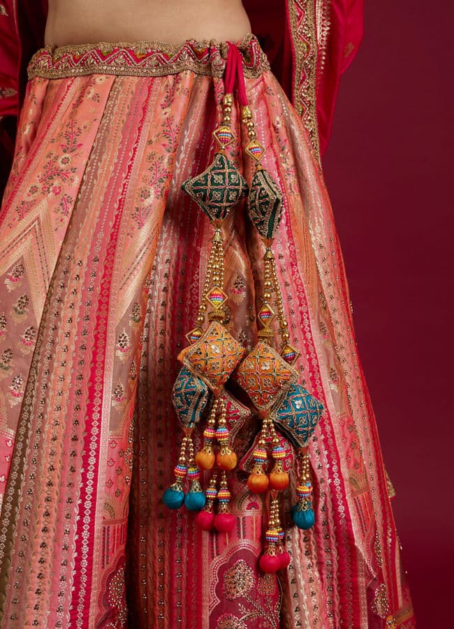 Carnation Pink Aari Embroidered Benarasi Lehenga
