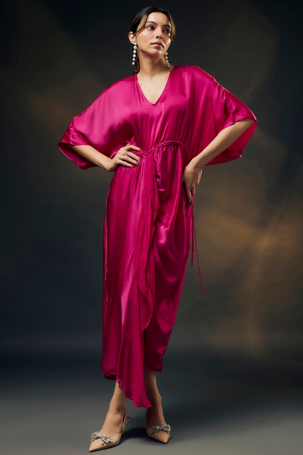 Pink Bamberg Satin Ruched Dress | Wendell Rodricks