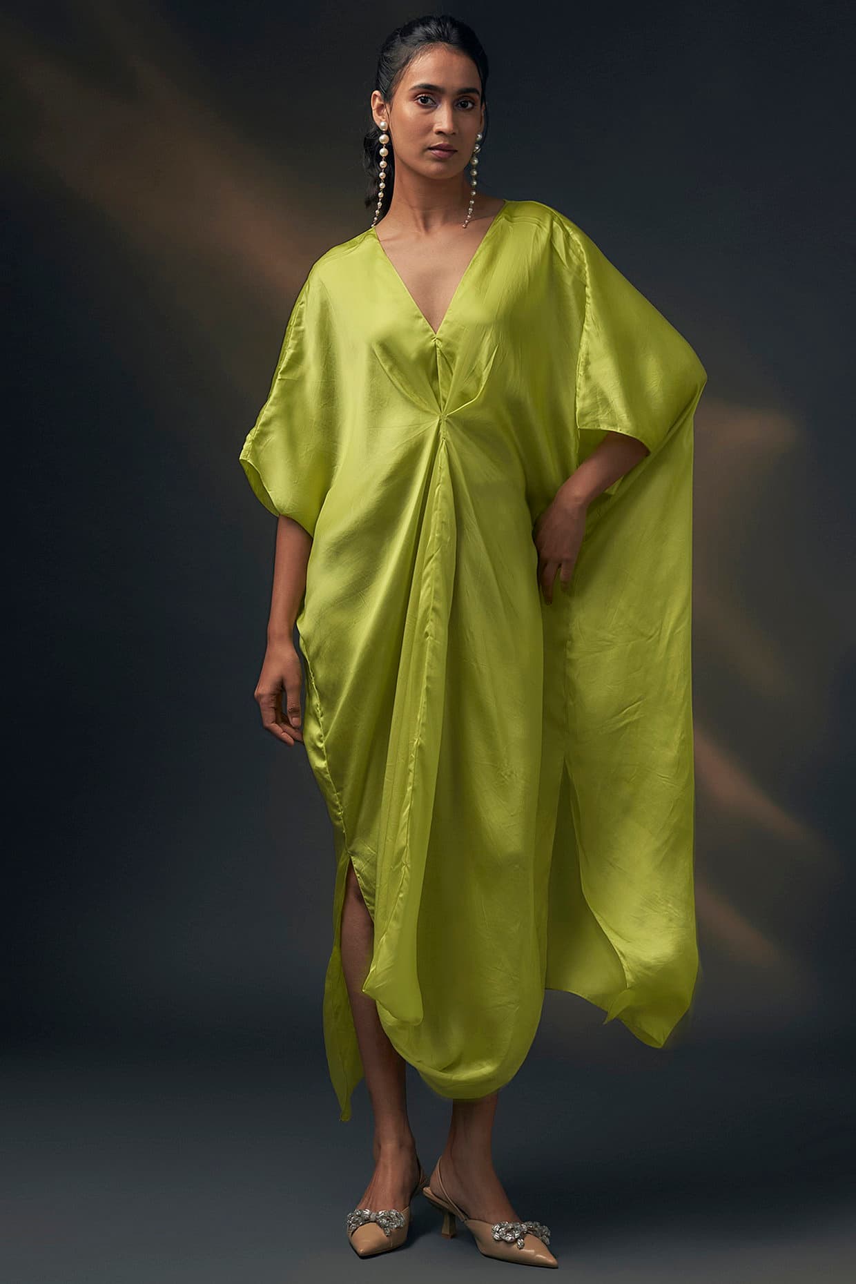 Lime Bamberg Satin Dress | Wendell Rodricks