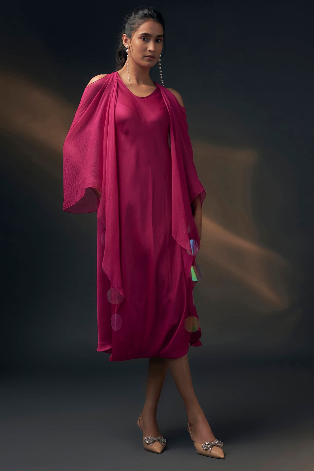 Pink Bamberg Satin & Chiffon Cowl Dress | Wendell Rodricks