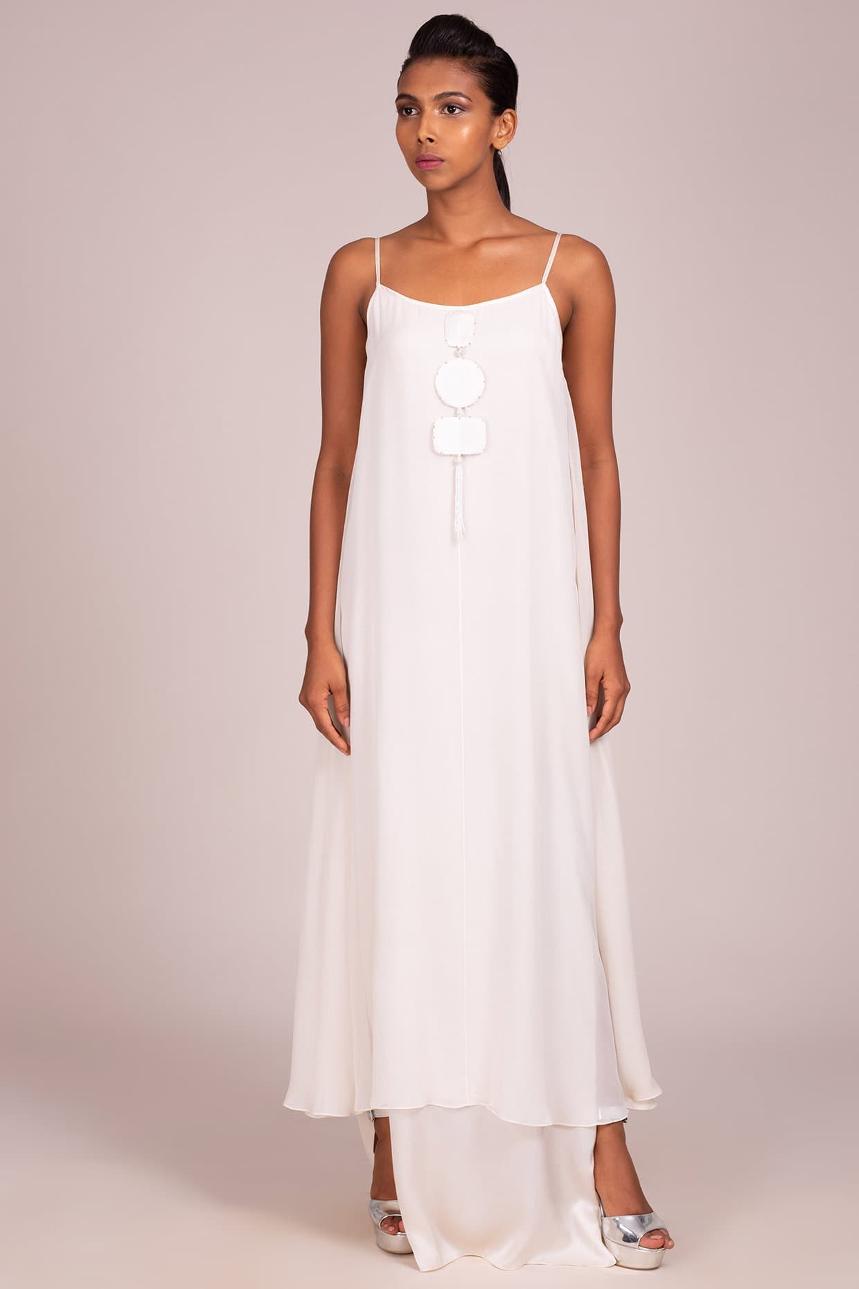 Strappy Layered Gown With Tassel Necklace Style Embroidered Detail | Wendell Rodricks