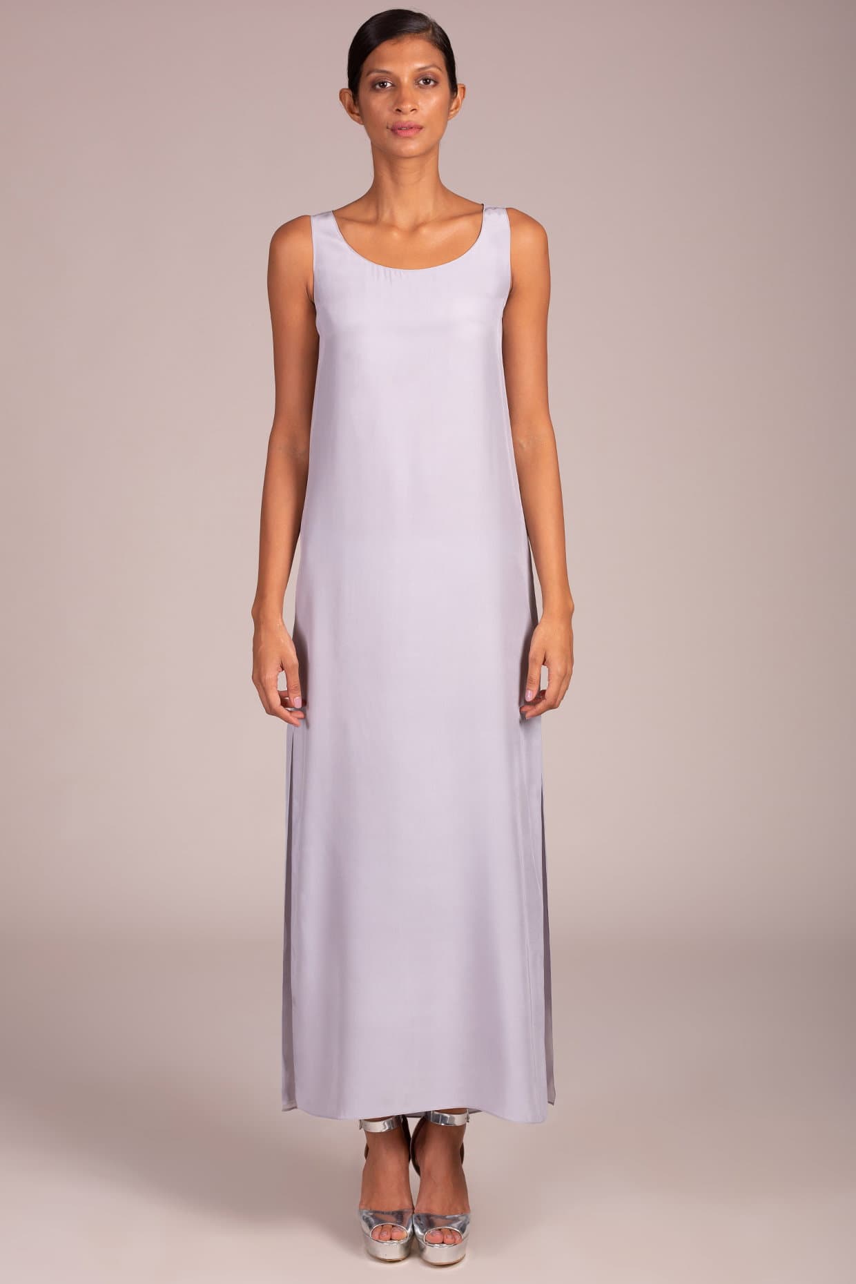 Scoop Neck Sleeveless Long Length Basic Gown With Side Slits | Wendell Rodricks
