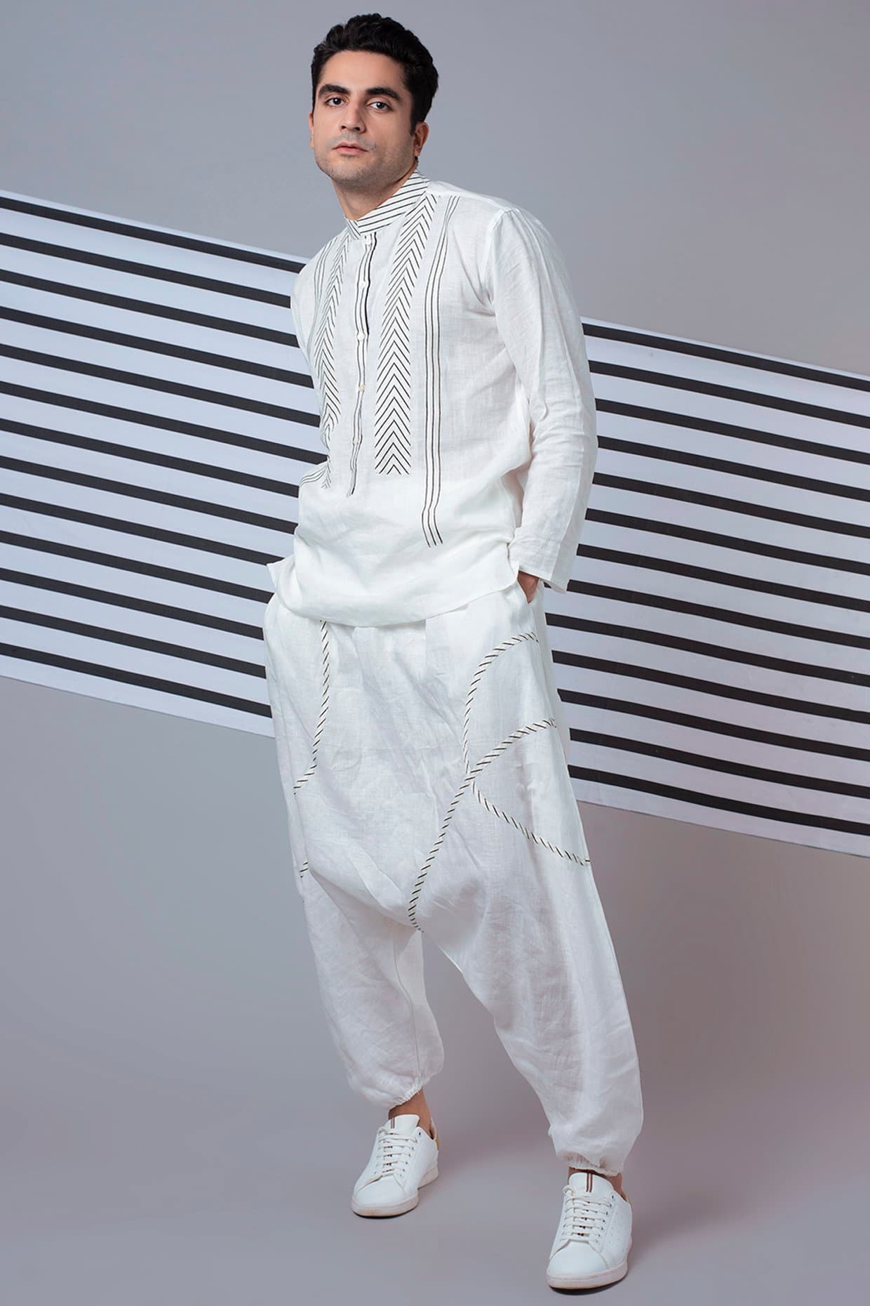 White Tape Detail Dhoti