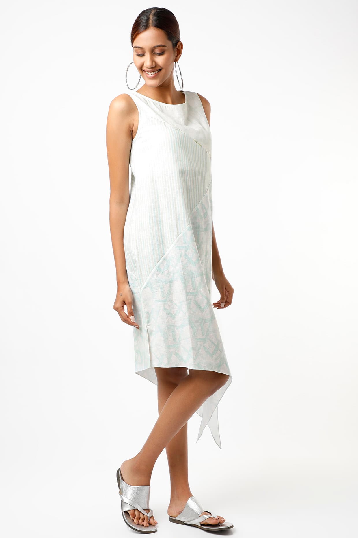 Aqua Geometrical Printed Dress | Wendell Rodricks