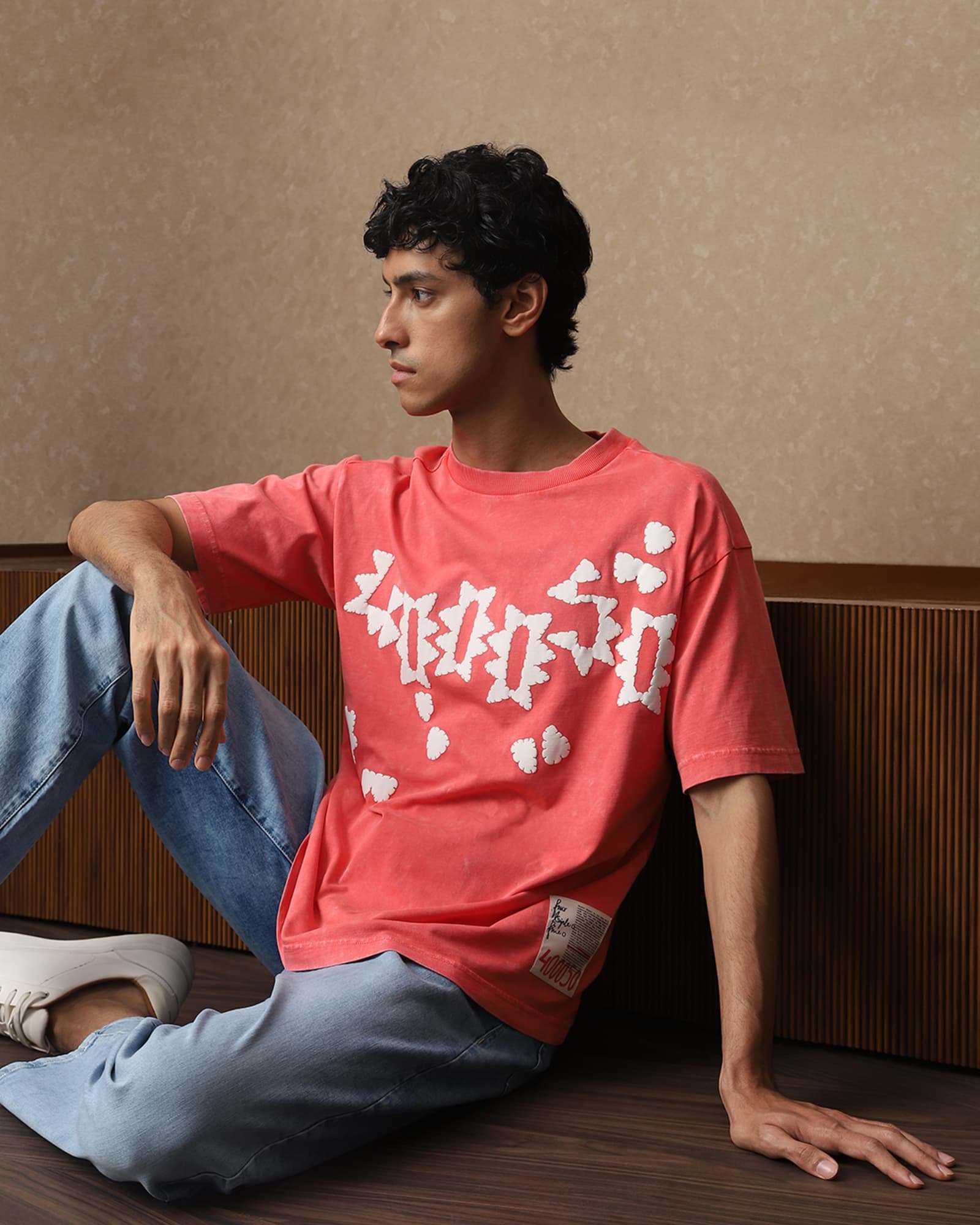 Red Acid Washed Oversized Loose Fit Tee