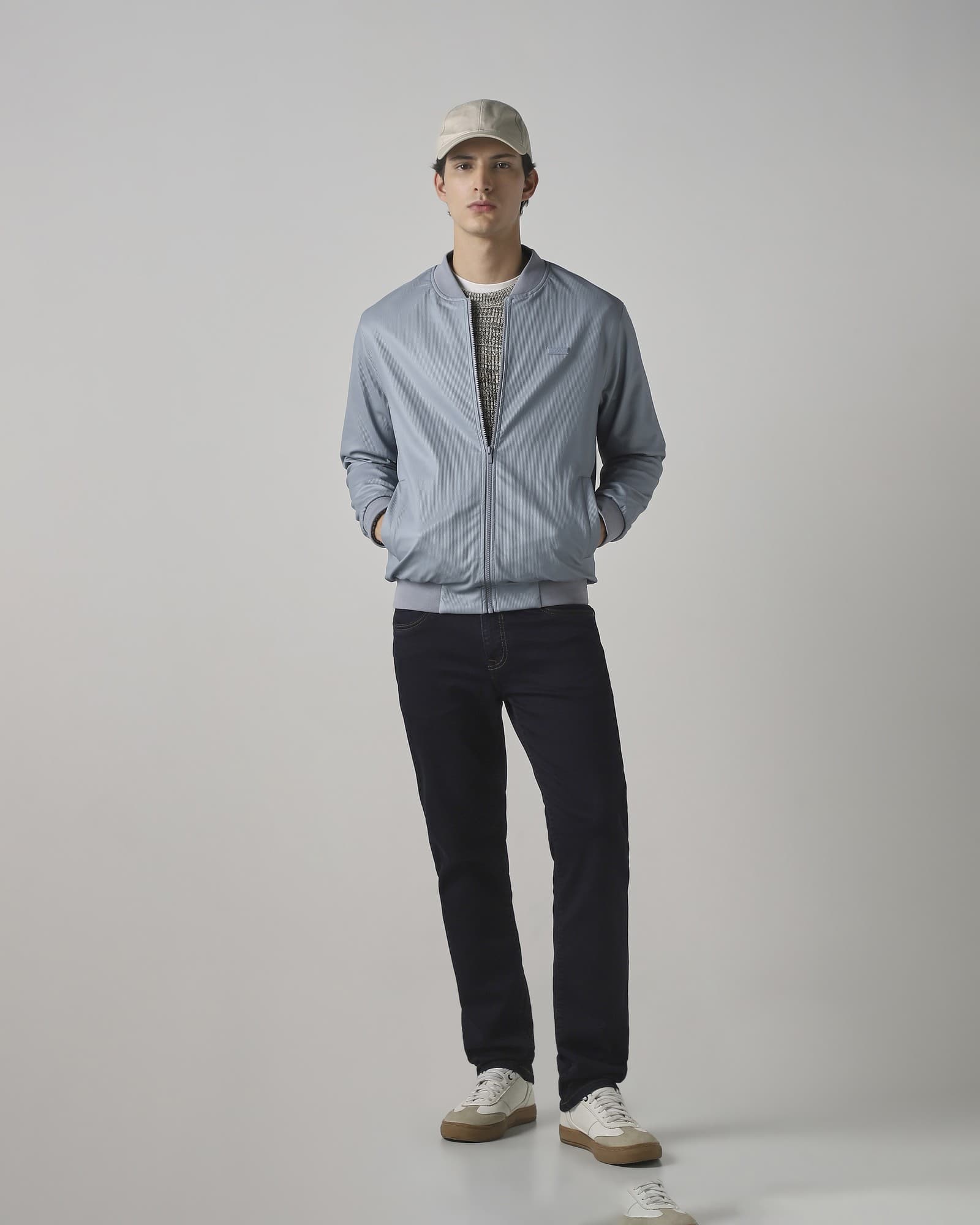 Blue Grey Bomber Slim Fit Jacket