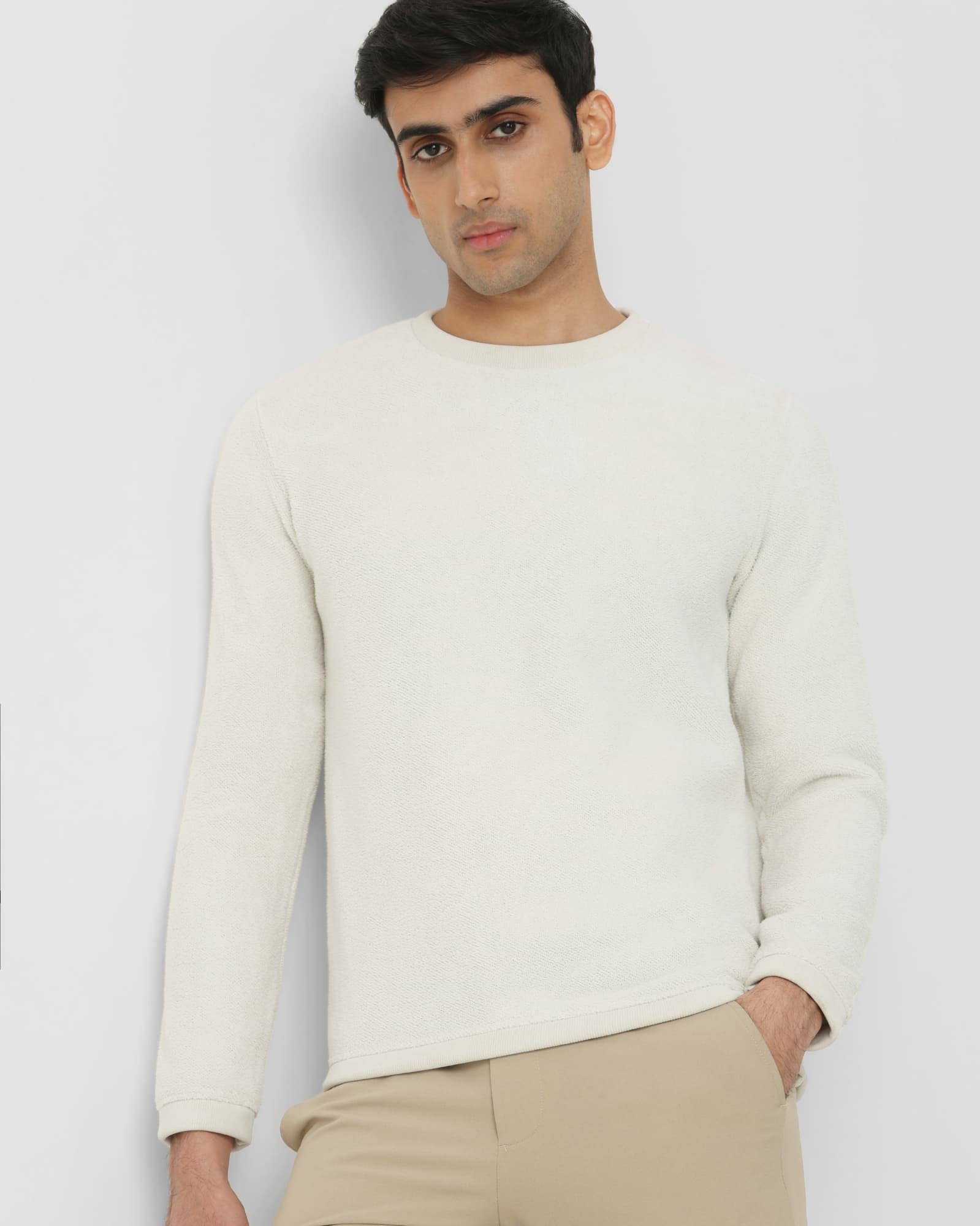 Off White Terry Towel Slim Fit Sweatshirt
