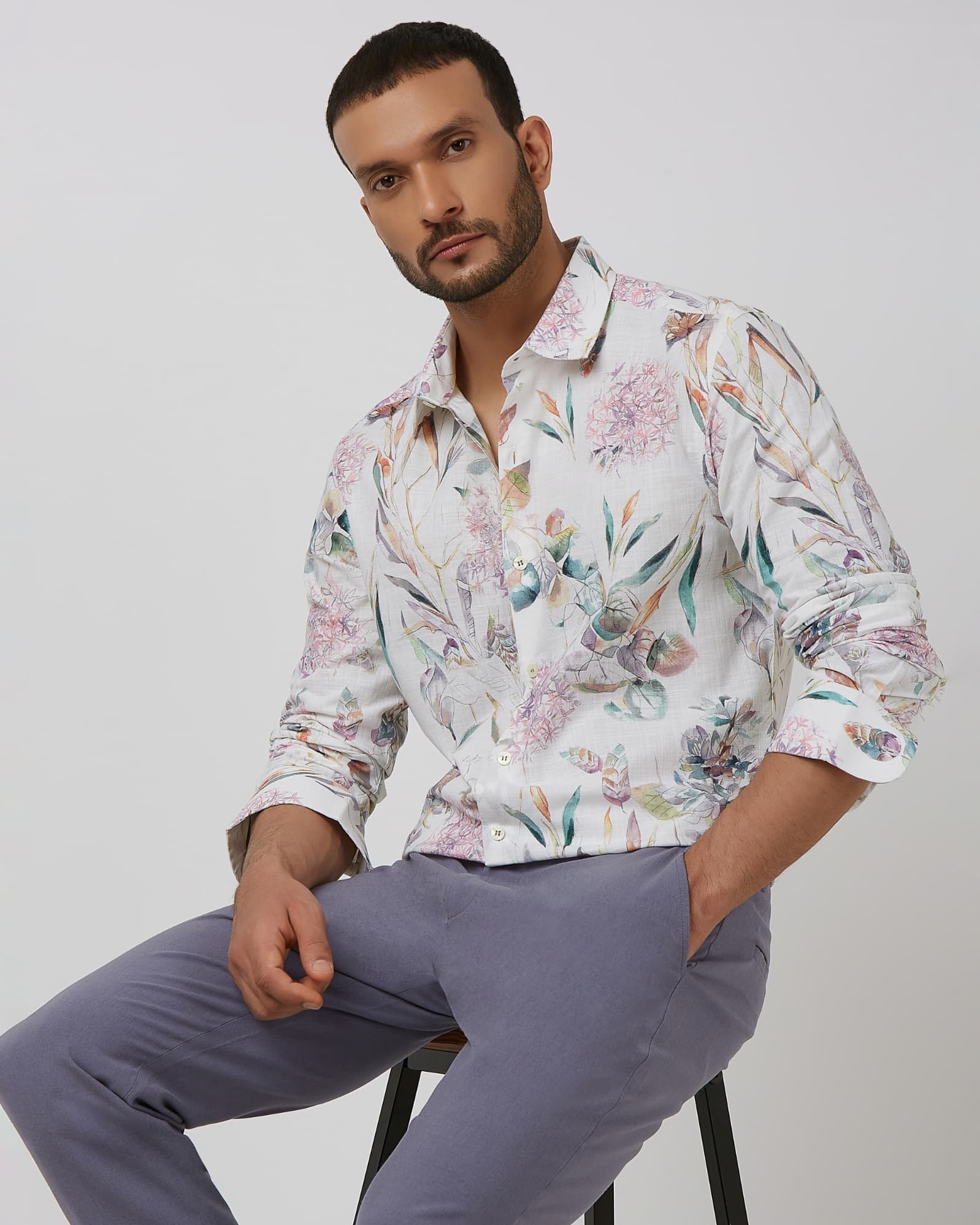 Multicolour Digital Print Slim Fit Casual Shirt | Mufti Jeans