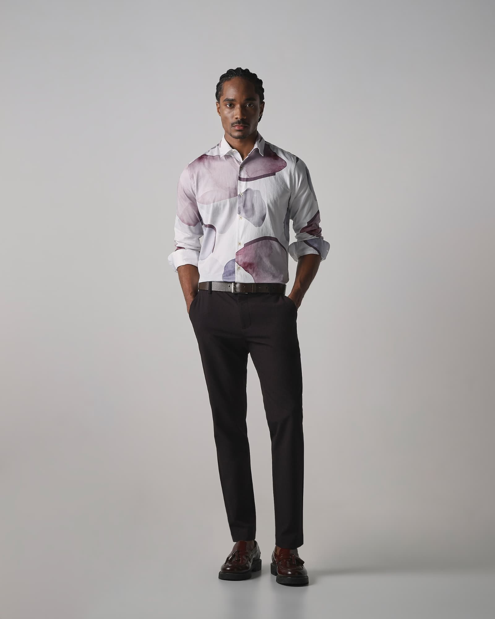 Lilac Abstract Print Slim Fit Casual Shirt | Mufti Jeans