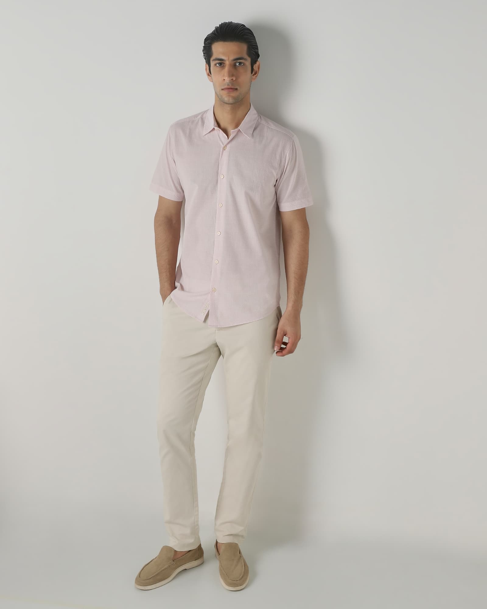 Pink Textured Check Slim Fit Casual Shirt | Mufti Jeans