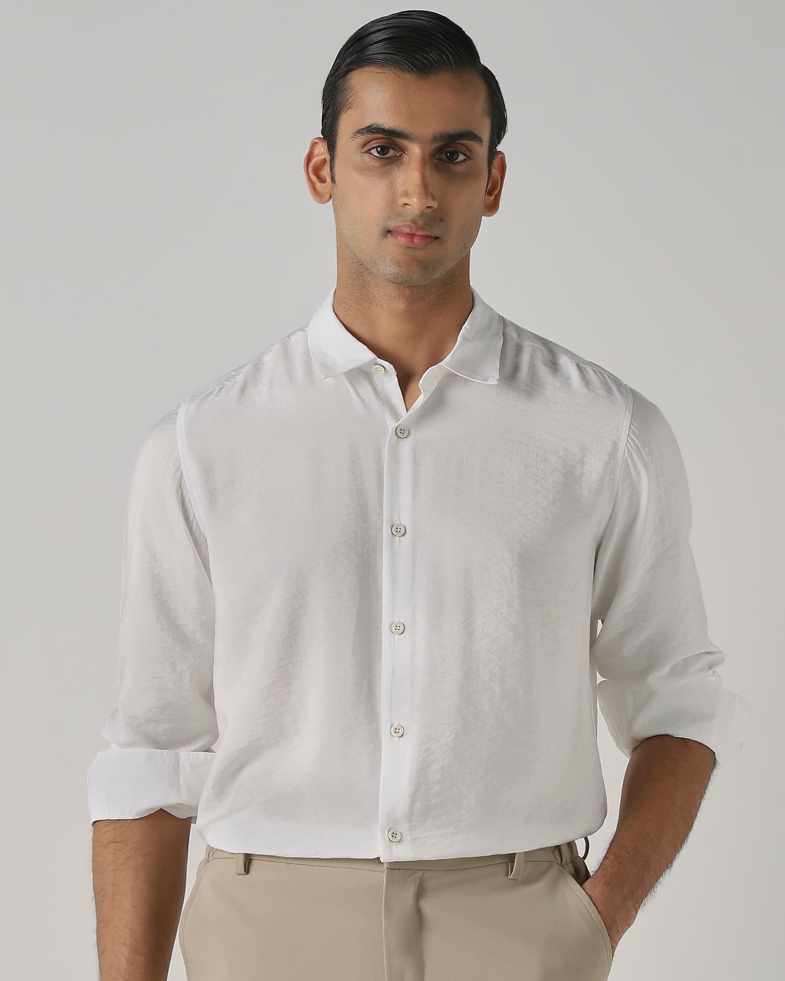 White Viscose Plain Slim Fit Casual Shirt | Mufti Jeans